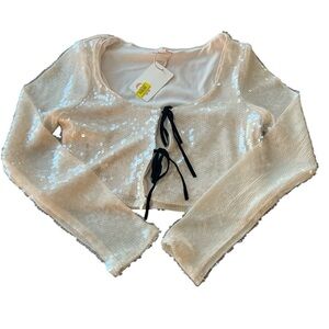 Gianni Bini  Cream Women’s Sequin Long Sleeve Shrug Size S